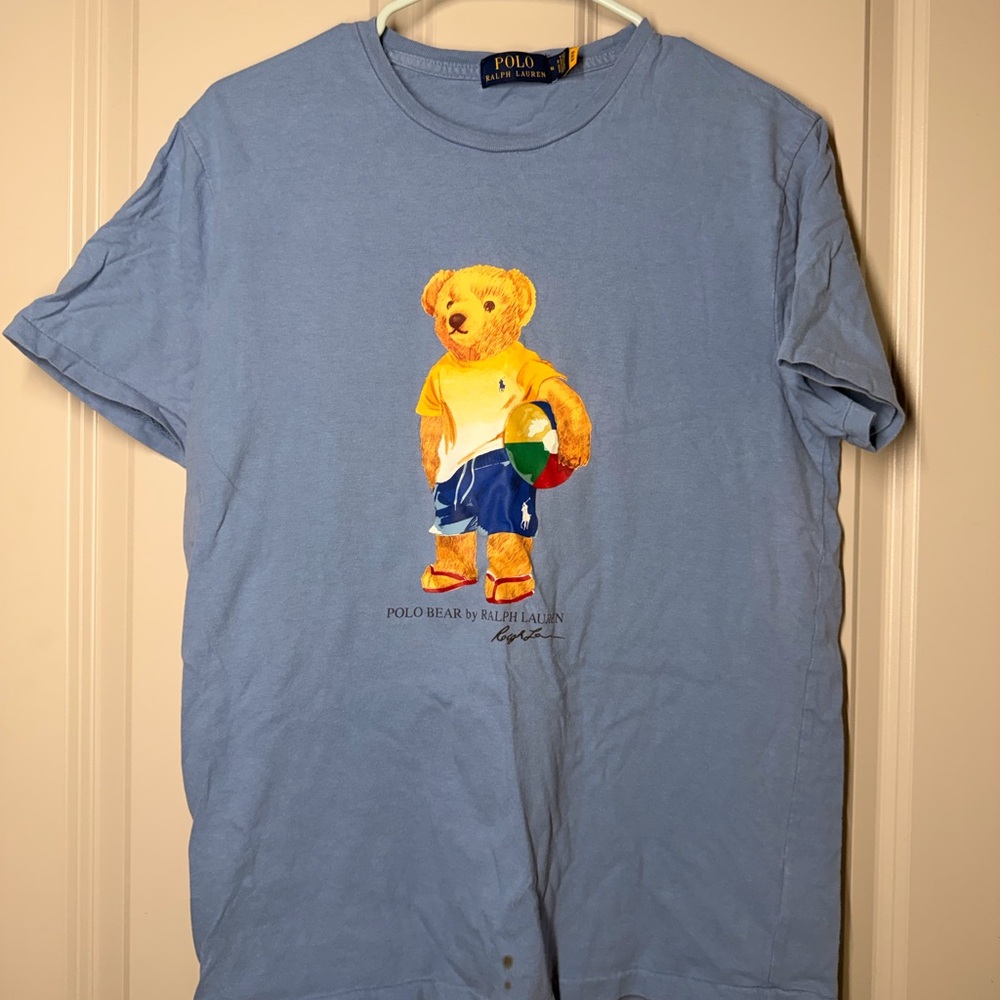 Ralph Lauren Blue Tee with Yellow Polo Bear and Multicolor Ball